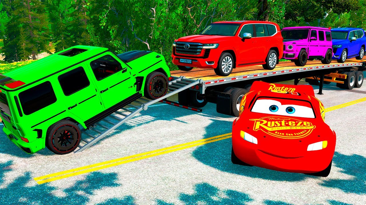 Flatbed Truck McQueen | Transportation with Truck - Pothole vs Car #4 | BeamNG.Drive Gameplay