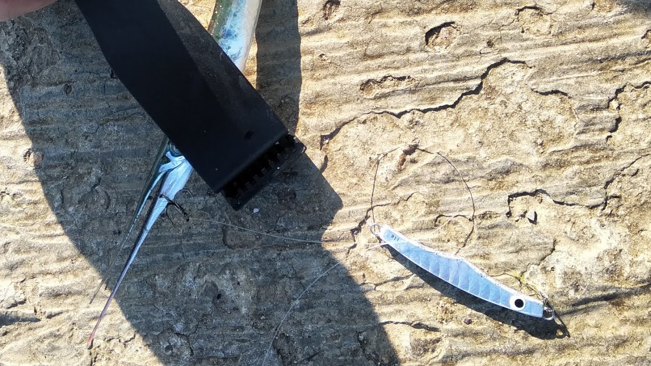 Ловля саргана в самом центре Одессы на пилькер/We catch a garfish on a metal jig.