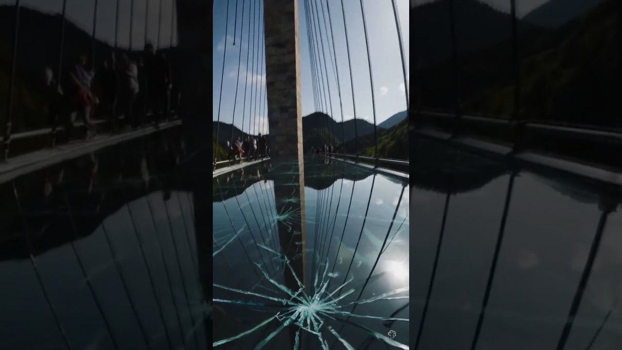 Glass Bridge Cracks and Collapses Over Canyon 🌉💥 | AI-Generated Disaster