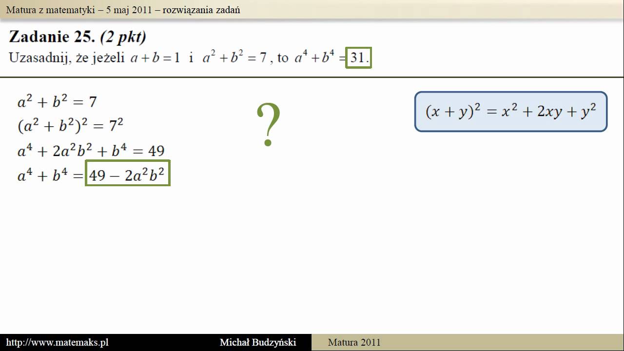 Matura z matematyki - 5 maj 2011 - zadanie 25