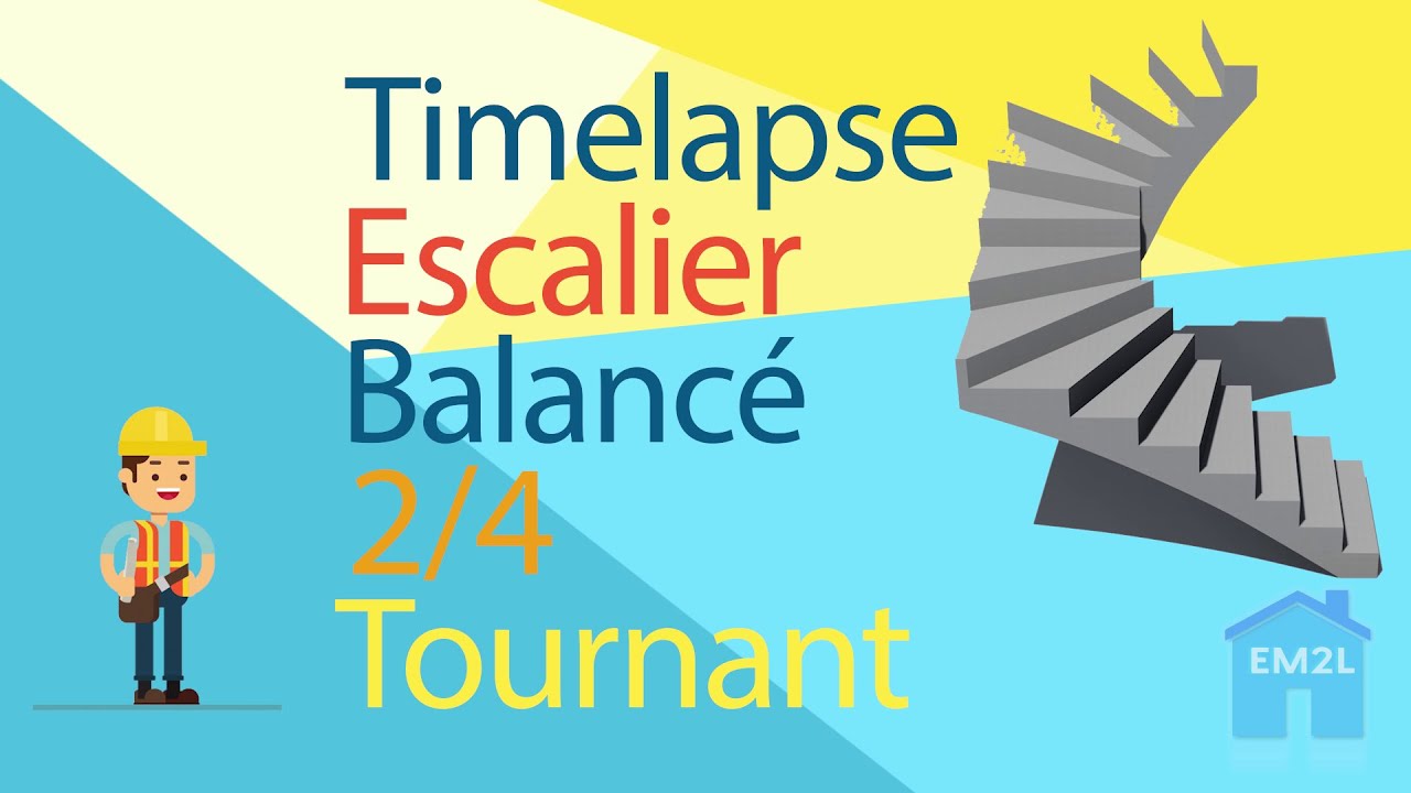 Timelapse Escalier balancé 2/4 tournant en béton armé