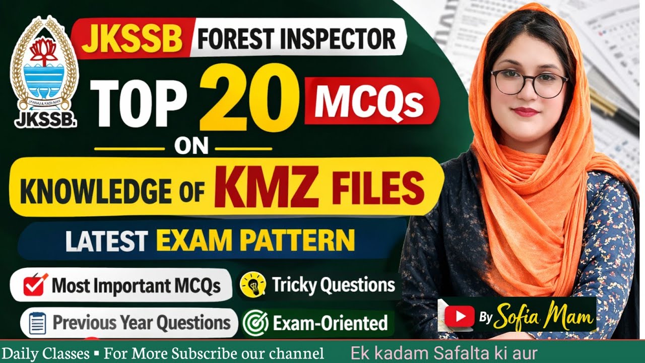 MCQs on KMZ Files for JKSSB Forest Inspector Exam | By Sofia mam | Jkssb Forest Inspector Exam. 