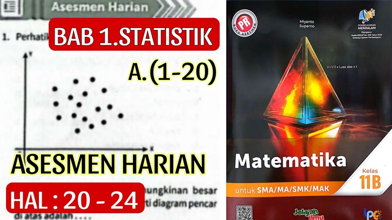 (PART 1) ASESMEN HARIAN A(1-20) BAB 1. STATISTIK halaman 20-24 (Matematika Kelas 11B) Buku PR