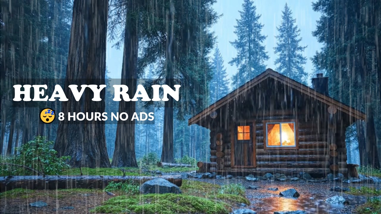 8 Hours Heavy Rain Sounds on Cozy Cabin in Forest 🌧️ Rain Sounds for Sleeping (No Ads)