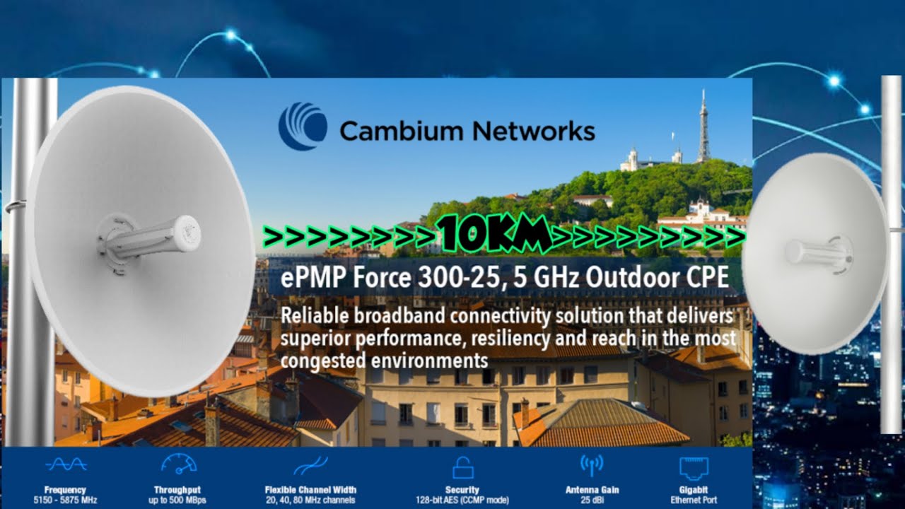 CAMBIUM Force 300-25 at 10KM Link Distance Versus PowerBeam 5ac Gen2