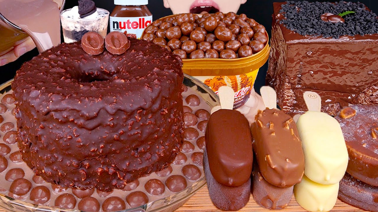 ASMR MALTESERS CHOCOLATE MILK KITKAT MAGNUM ICE CREAM CAKE NUTELLA DESSERT MUKBANG먹방咀嚼音EATING SOUNDS