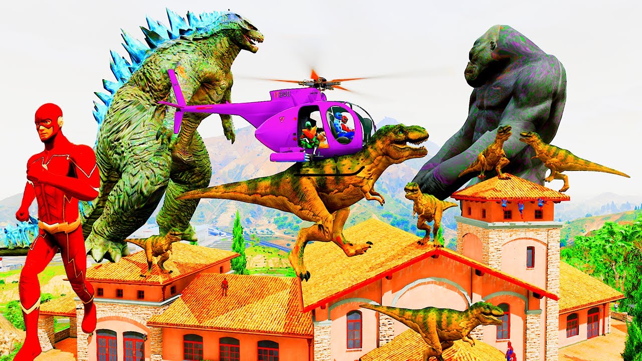 Khi Con Khủng Long To Gặp Siêu Nhân Anh Hùng Trong Game! Spiderman Car VS Dinosaur T Rex Superheroes