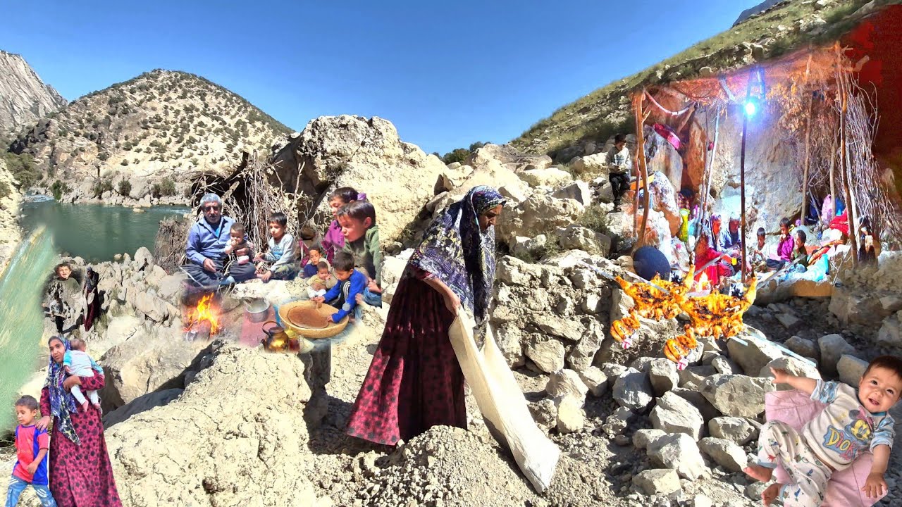 Hard Nomadic Life of a Single Mom with 4 Kids | Stone Shelter by Wild River in Zagros