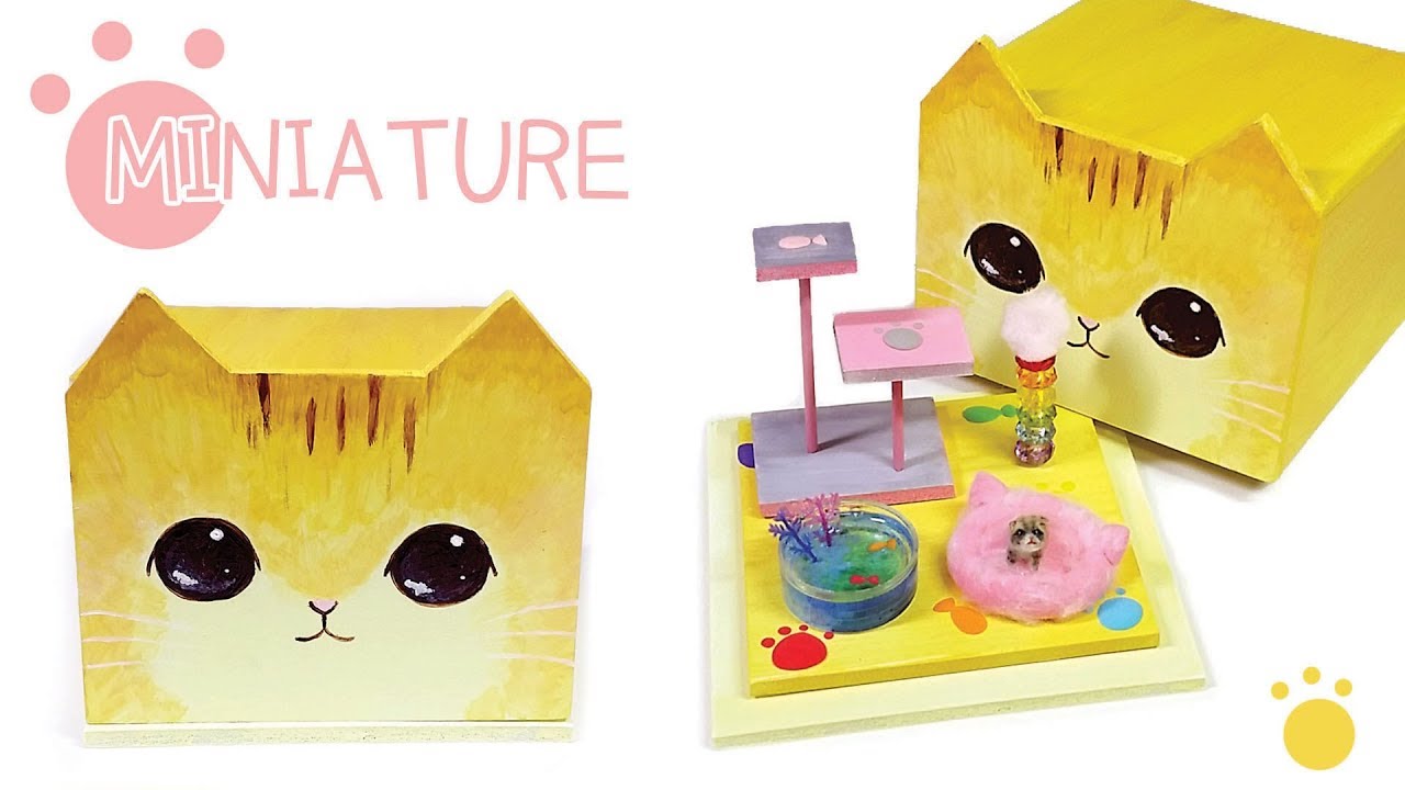 [DIY Miniature cat play room in catbox]  미니어쳐 고양이 박스 속 고양이놀이터 만들기  ｜ 희꽁 만들기