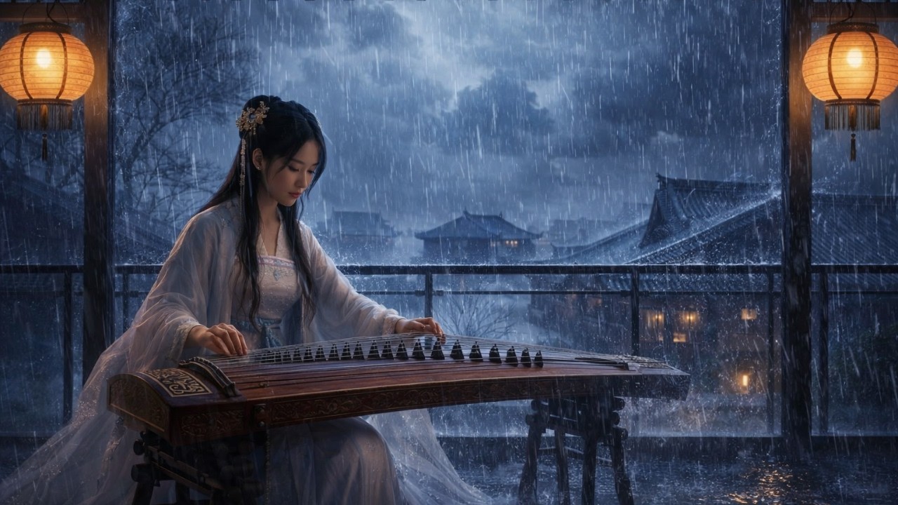 Ancient Chinese Music with Lofi Vibes | Guzheng & Erhu for Relaxing and Sleep | Rainy Ambience.