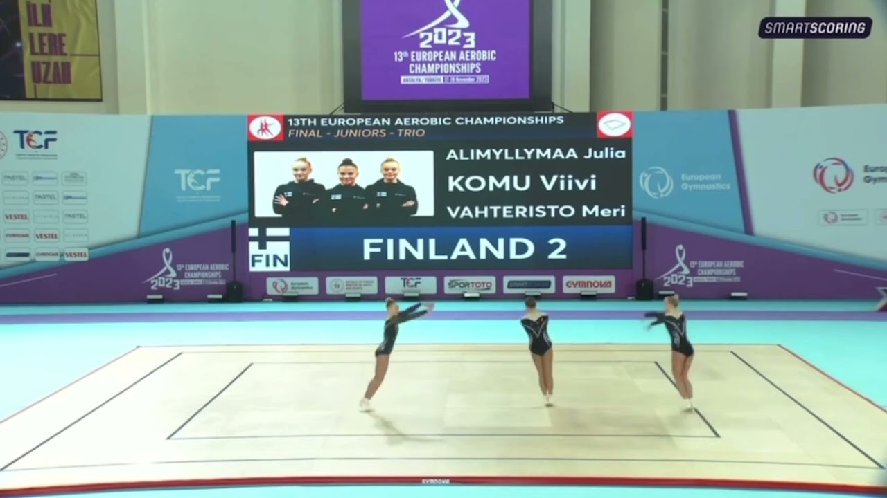 Junior trio FIN2 ALIMYLLYMAA, KOMU, VAHTERISTO - 13th Aerobic European Championships 2023