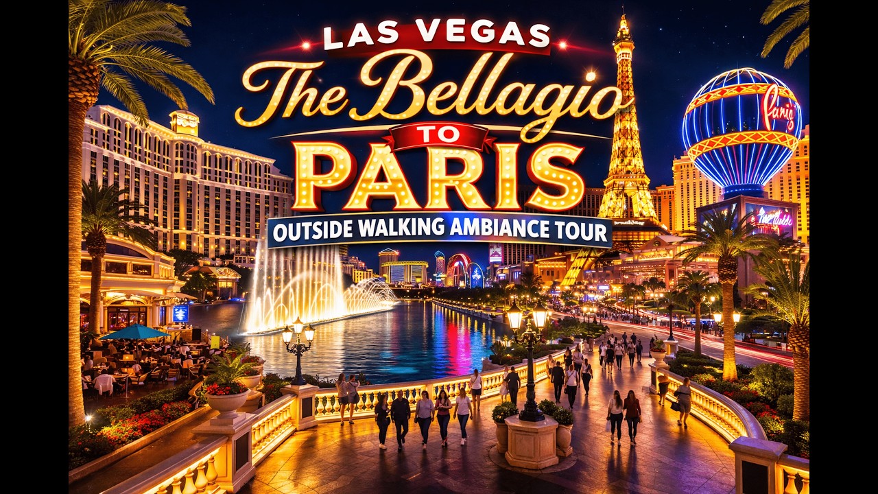 The Bellagio to Paris at Night - Las Vegas - Walking Ambiance Tour - 4k GoPro13