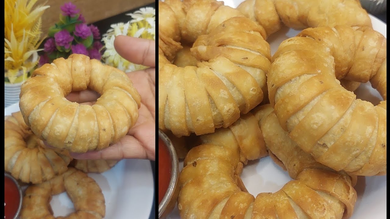 Donut style chicken samosa recipe | Aloo chicken samosa | Beatiful samosa designs #food #easyrecipe 