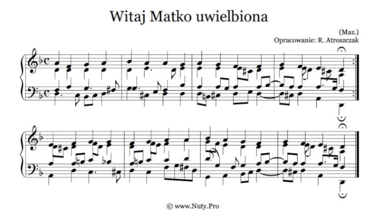 Witaj Matko uwielbiona - nuty i tekst pdf na organy lub pianino - www.Nuty.Pro