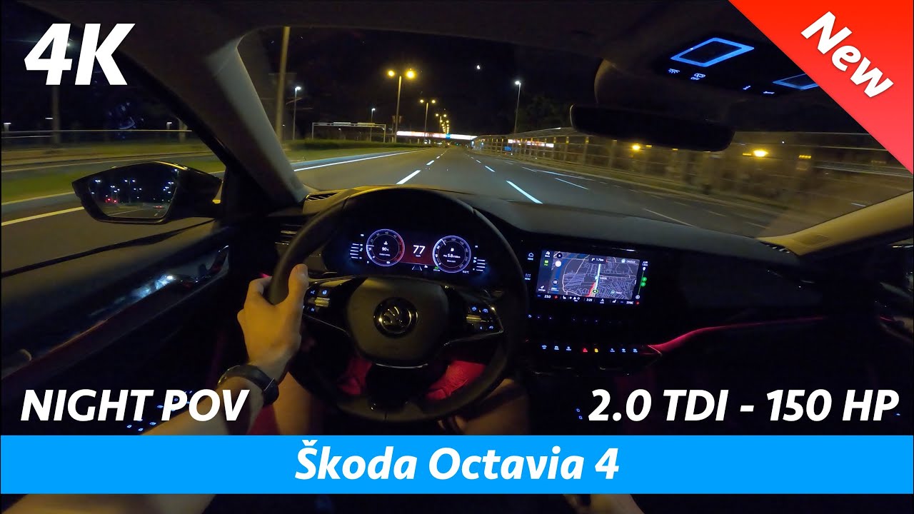 Škoda Octavia 4 - Ночной POV тест-драйв и обзор в 4K | Тест светодиодных матриц, 0 - 100 км/ч