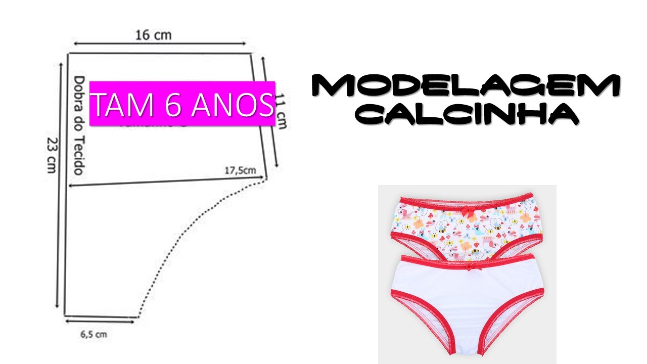 Calcinha infantil TAM 6 Anos. Molde Grátis