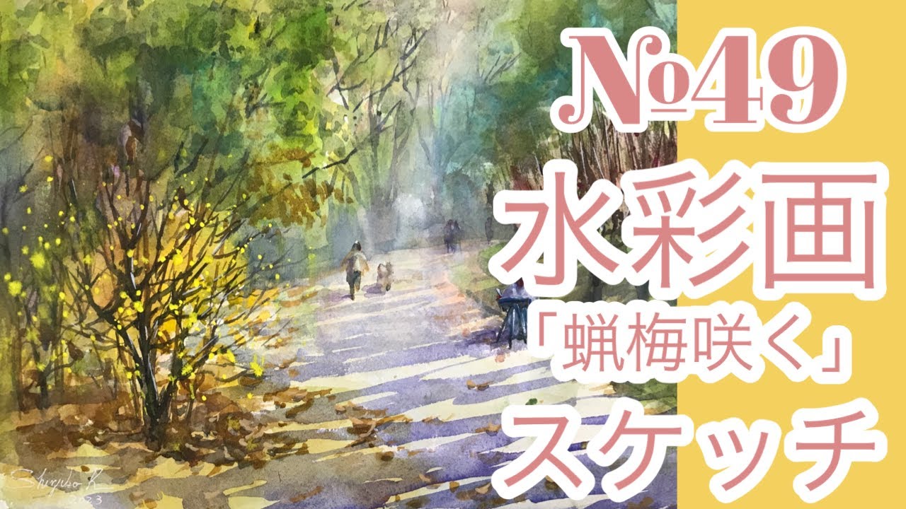 №049 透明水彩スケッチ「蝋梅咲く」（鶴見緑地公園）黒川しづこ Watercolor Tips