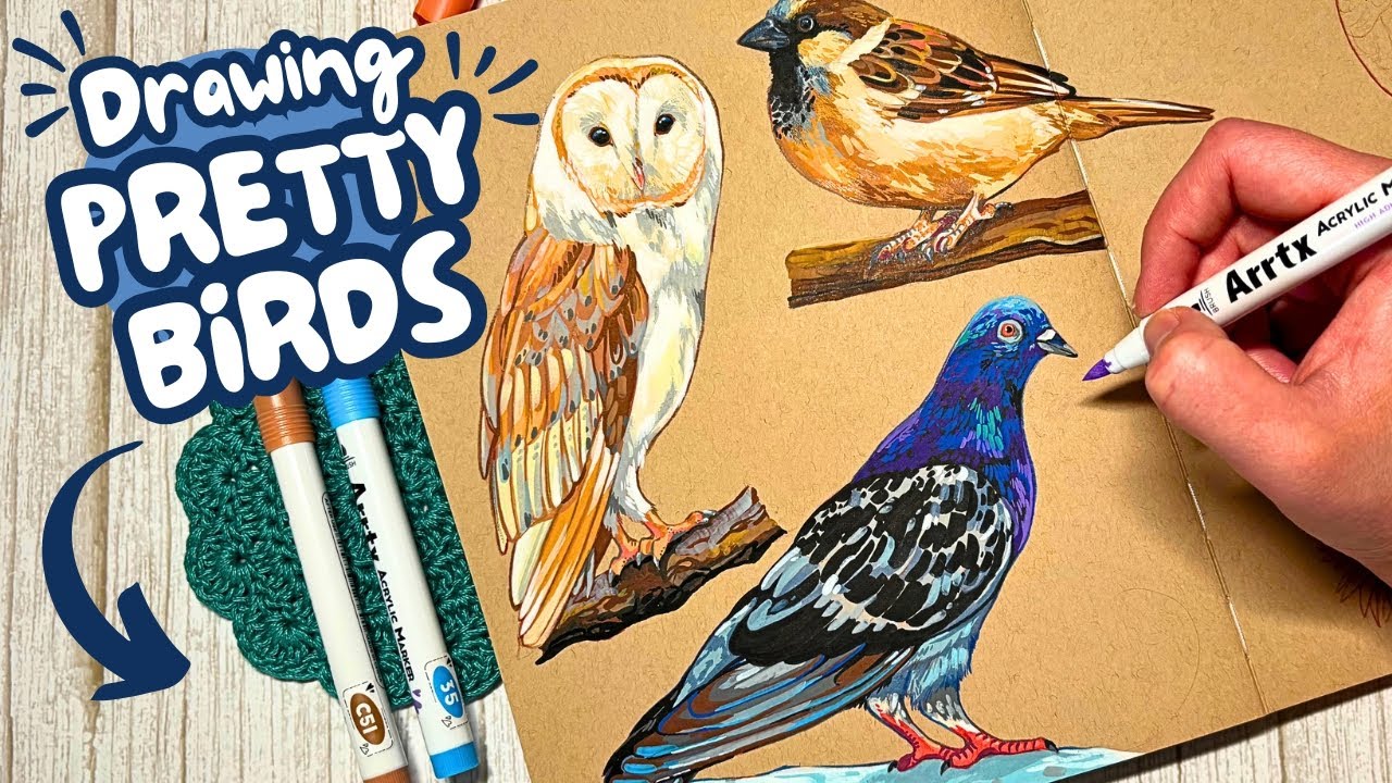 filling my sketchbook with cute birds 🐦 | paint with me, no talking