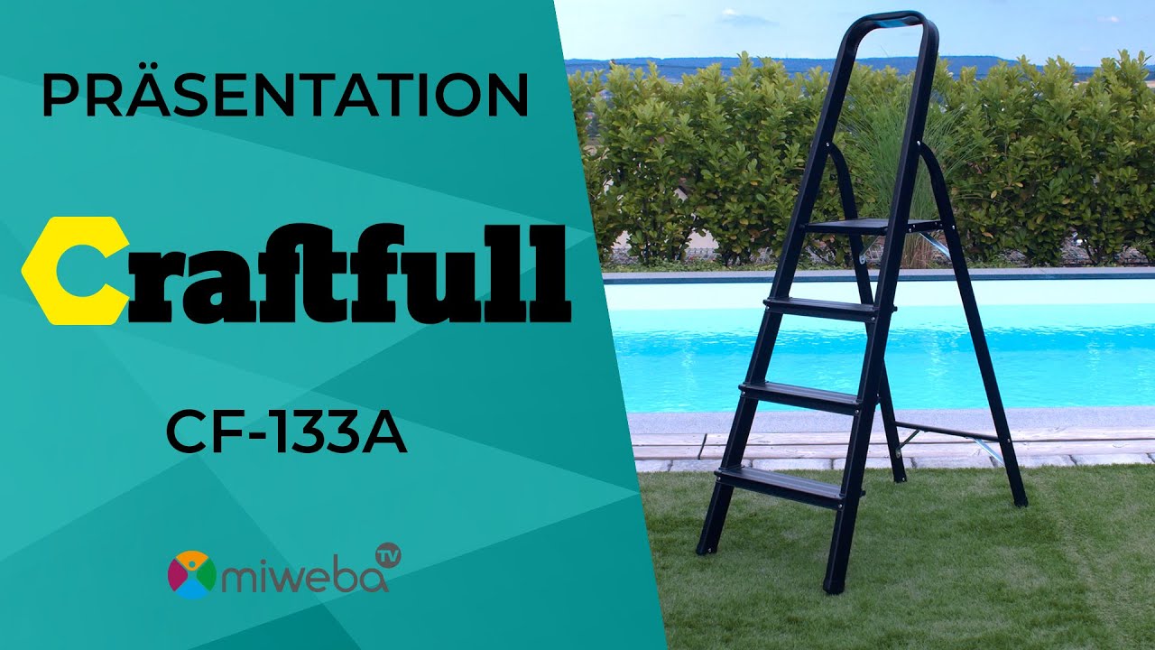 Robuste Design-Leiter CF-133A | Craftfull | Black Edition & Holzoptik | Stehleiter | Klappleiter