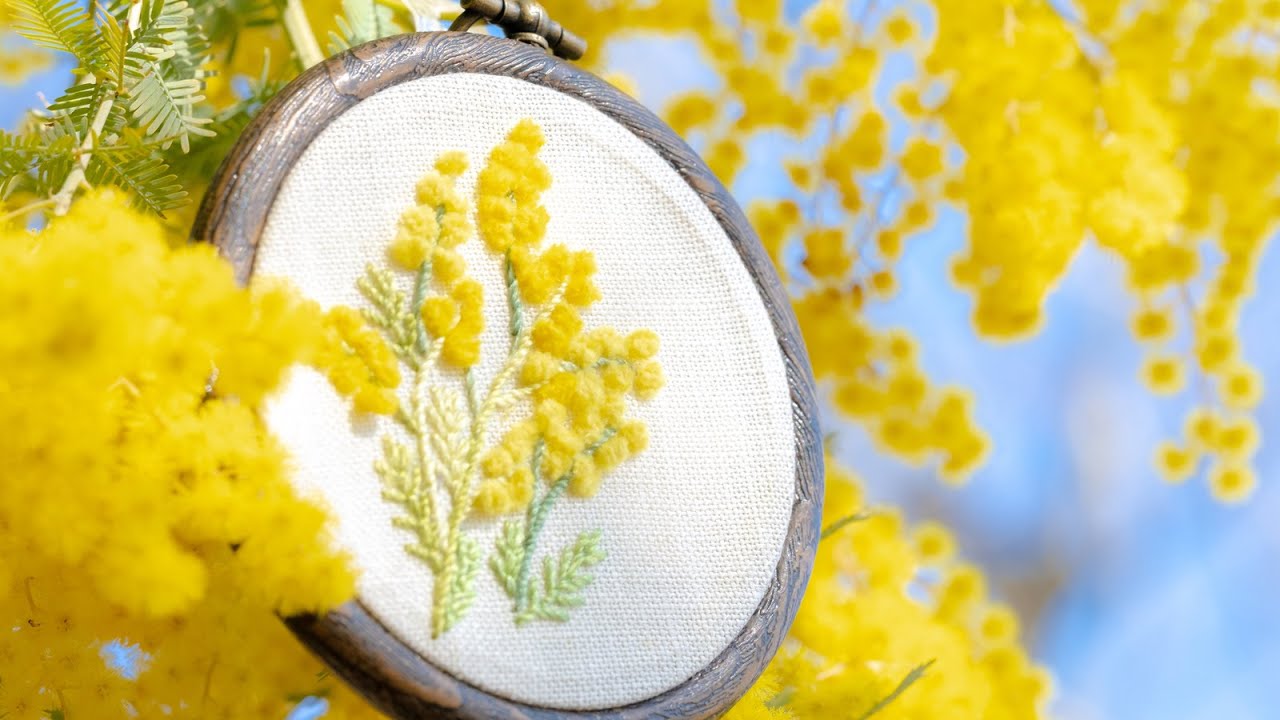 刺しゅう始めてみませんか　かんたんミモザの花刺繍の制作キット　Mimosa embroidery kit
