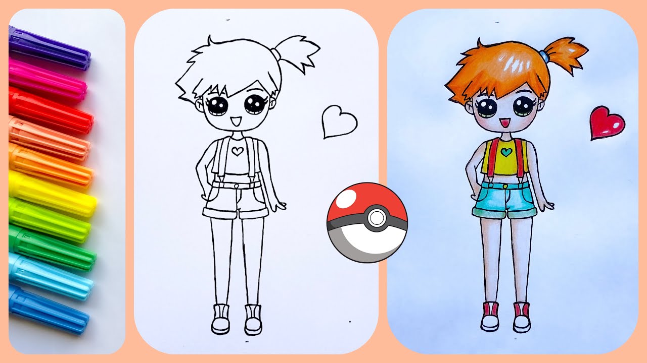 Como Desenhar Menina Fofa Kawaii, Misty, Pokémon
