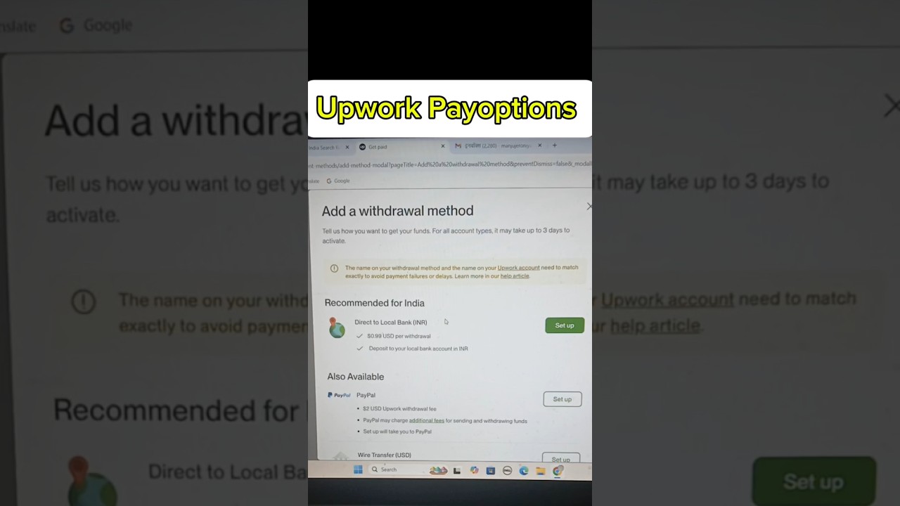 upwork payment bank add options #freelance #makemoneyonline