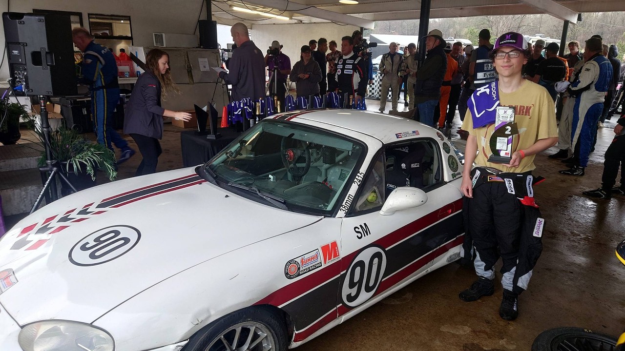 Dean racing in his first SCCA Hoosier Super Tour in Spec Miata. He wanted this win. Rain MASTER