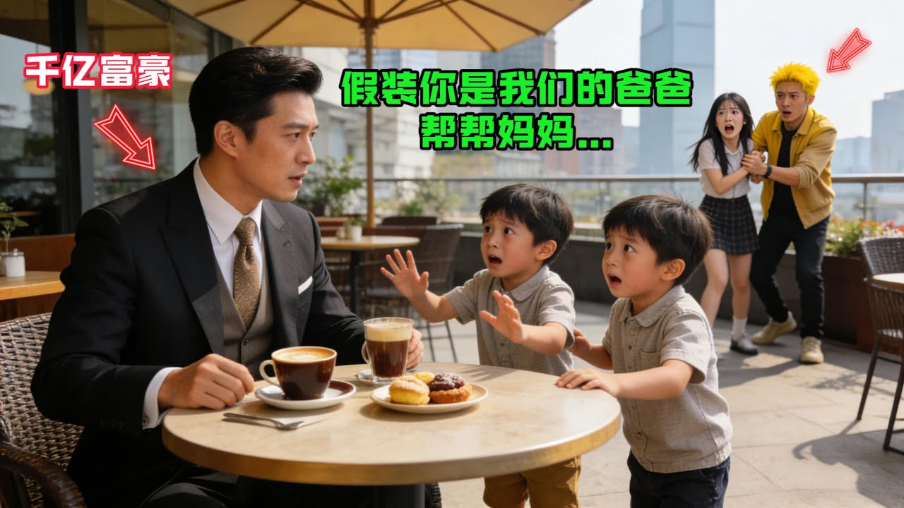 “假裝你是我們的爸爸，幫幫媽媽！”雙胞胎男孩對正在喝咖啡的千億富豪求救，不遠處男子正在糾緾雙胞胎媽媽…#感人故事 #感人壹幕 #故事分享