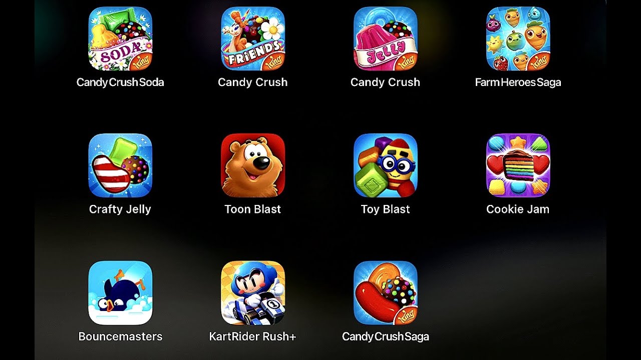 Candy crush jelly saga, cookie jam, farm heroes saga