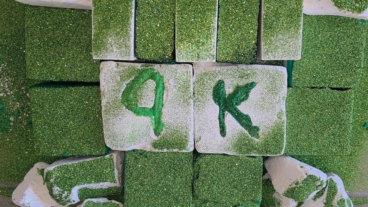 Green Gym Chalk and Glitter for 9K Subs | ASMR | Bonus Crush | Powder Play | Satisfying