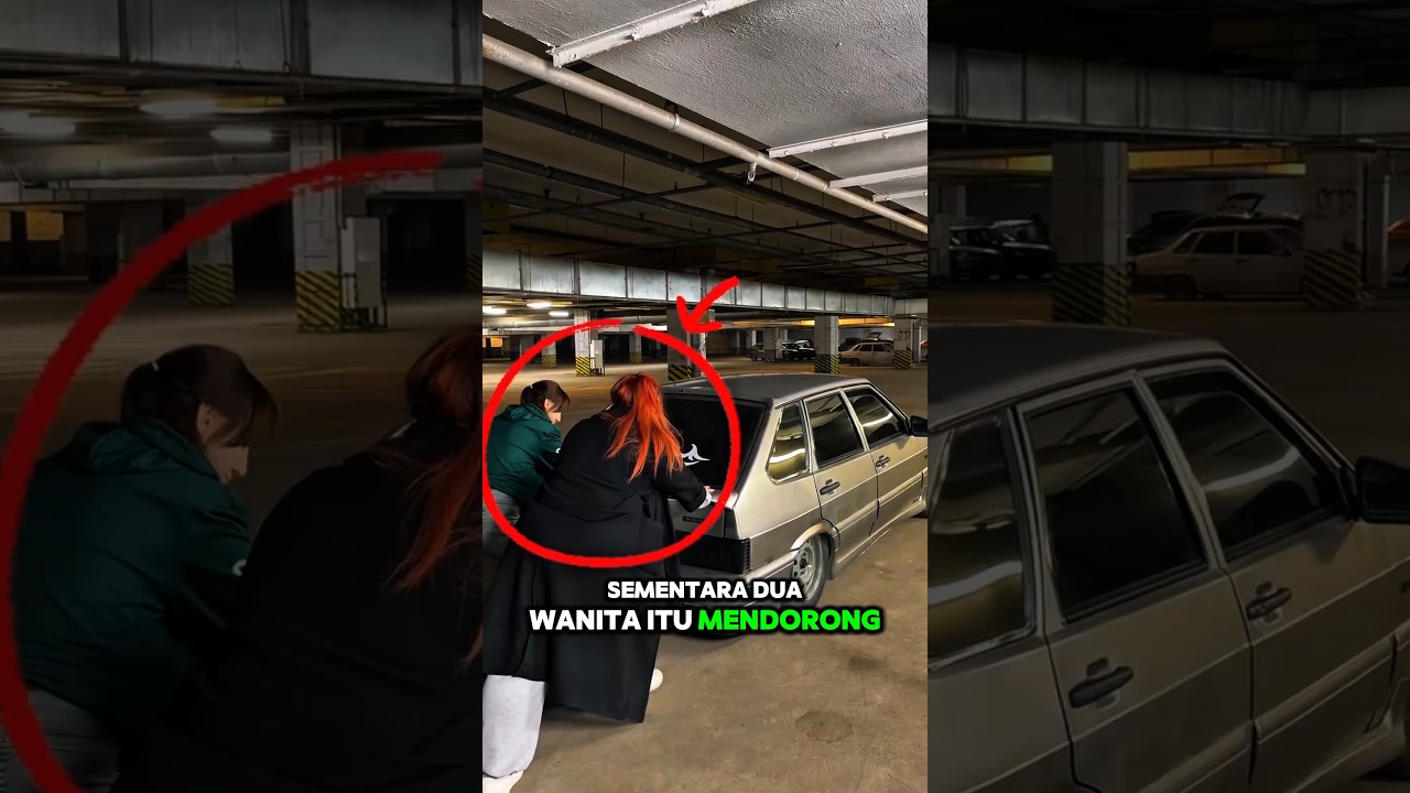 2 Wanita Baik Hati Dorong Mobil Mogok… Tapi yang Keluar dari Dalam Mobil Bikin Kaget! 😱😂 #shorts