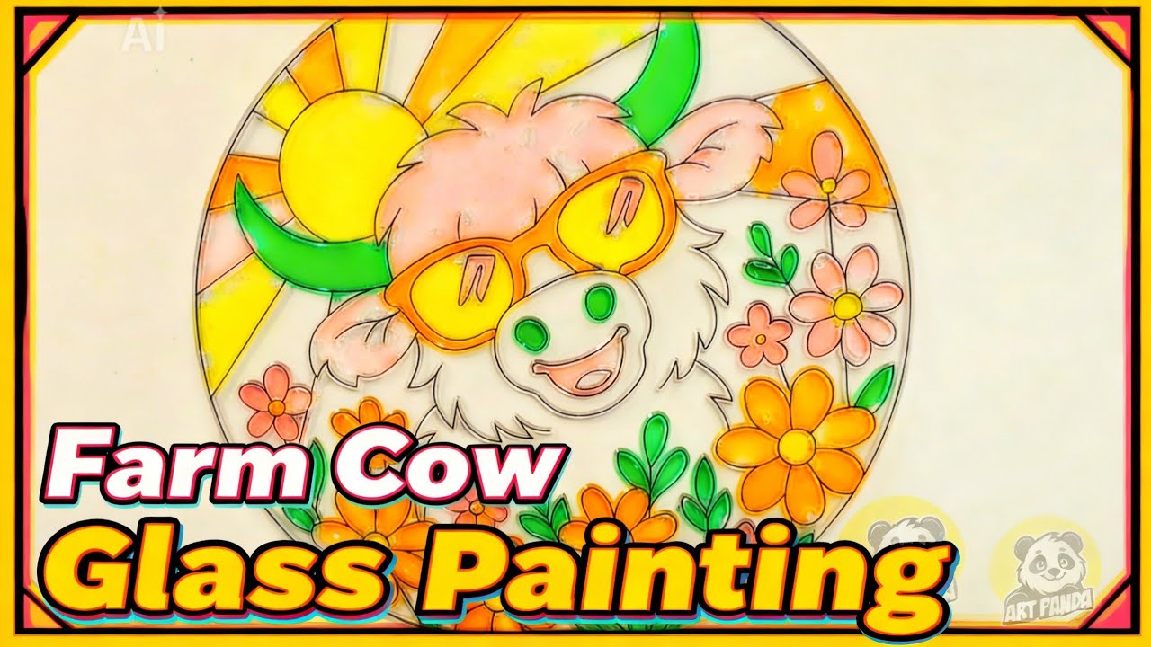 Amazing glass painting of a stylish cow in the garden #painting #glasspainting #diyart 