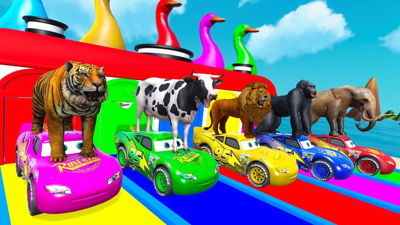 Long Slide Game With Cow Elephant Gorilla Hippopotamus Tiger 3d Animal Game Funny 3d Animals
