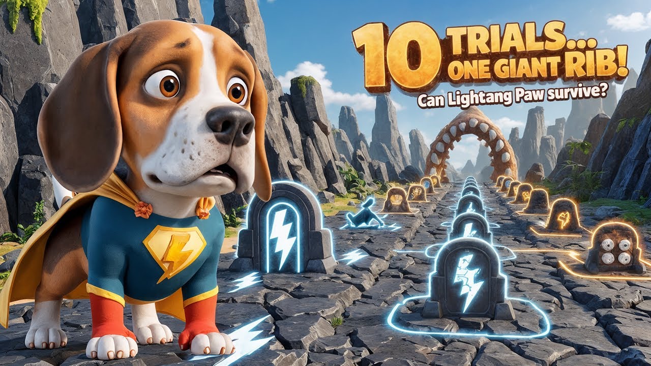 Lightning Paw vs 10 Epic Trials! Smart Superhero Dog Reaches the GIANT Rib (Disney-Style)