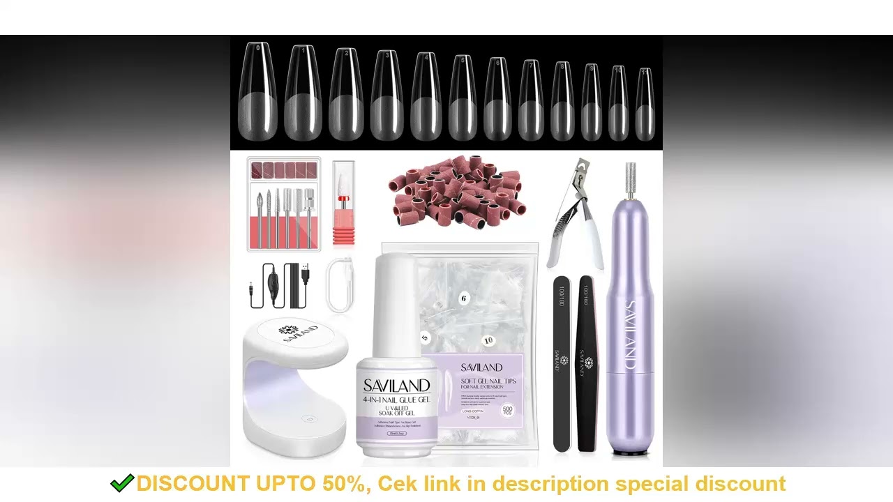 SAVILAND Gel X Nail Kit 500pcs Long Coffin Nail Tips with 15ml Nail Glue Gel Electric Nail Drill Mac