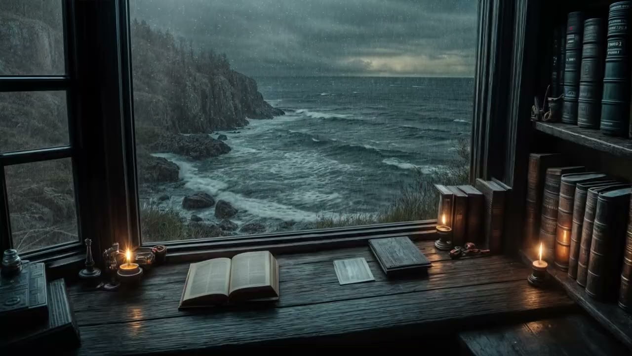 Listen to the Waves Outside Your Window 🌊🌧️ | Rainy Ocean Cliff Study for Deep Sleep & Calm Nights