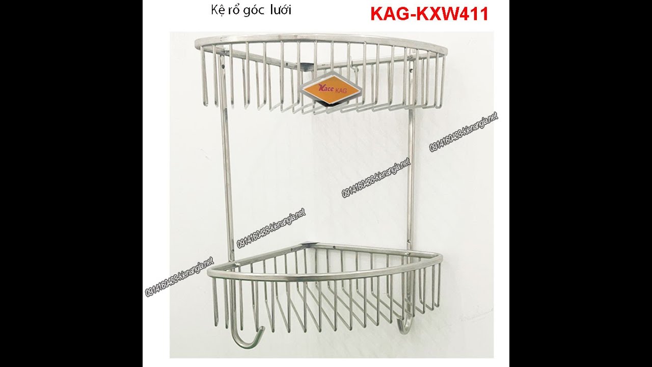 KỆ GÓC 2 tầng PHÒNG TẮM ĐỰNG CHAI XÀ PHÒNG INOX SUS304 KAG KXW410