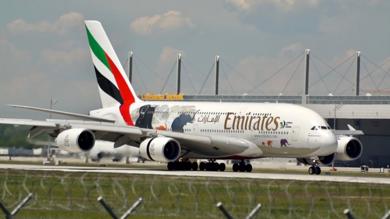 Emirates Airbus A380-861 United for Wildlife Livery A6-EER arrival at Munich Airport