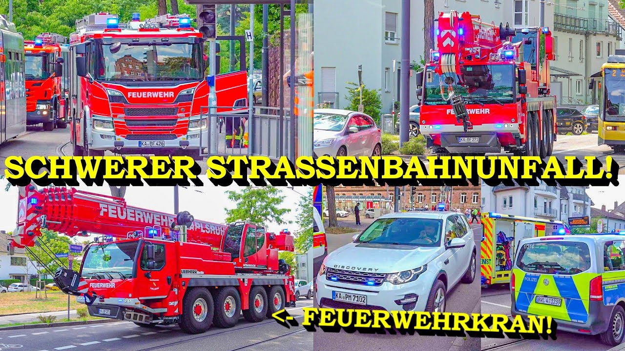 [NEUER FEUERWEHRKRAN IM EINSATZ] - FRAU FÄLLT VOR STRASSENBAHN - | FEUERWEHR KARLSRUHE | ALARMFAHRT