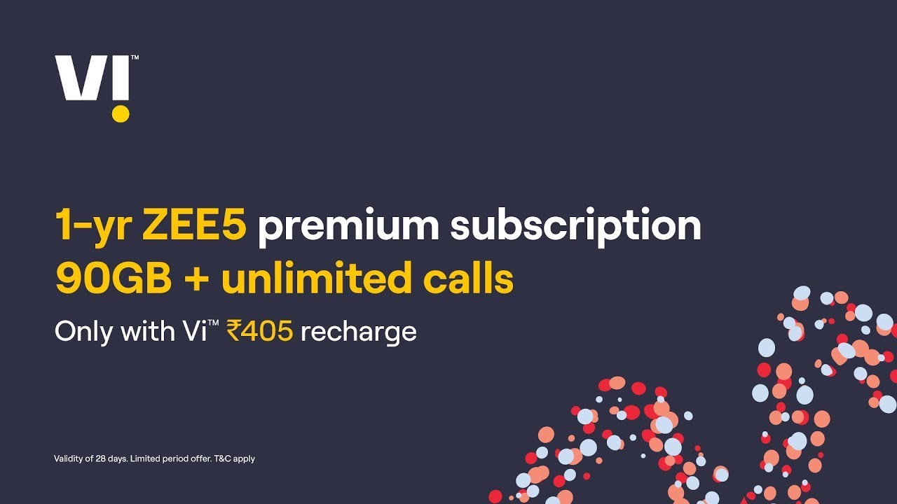 Get 1-yr ZEE5 premium subscription 90GB + unlimited calls only with Vi&trade; ₹405 recharge
