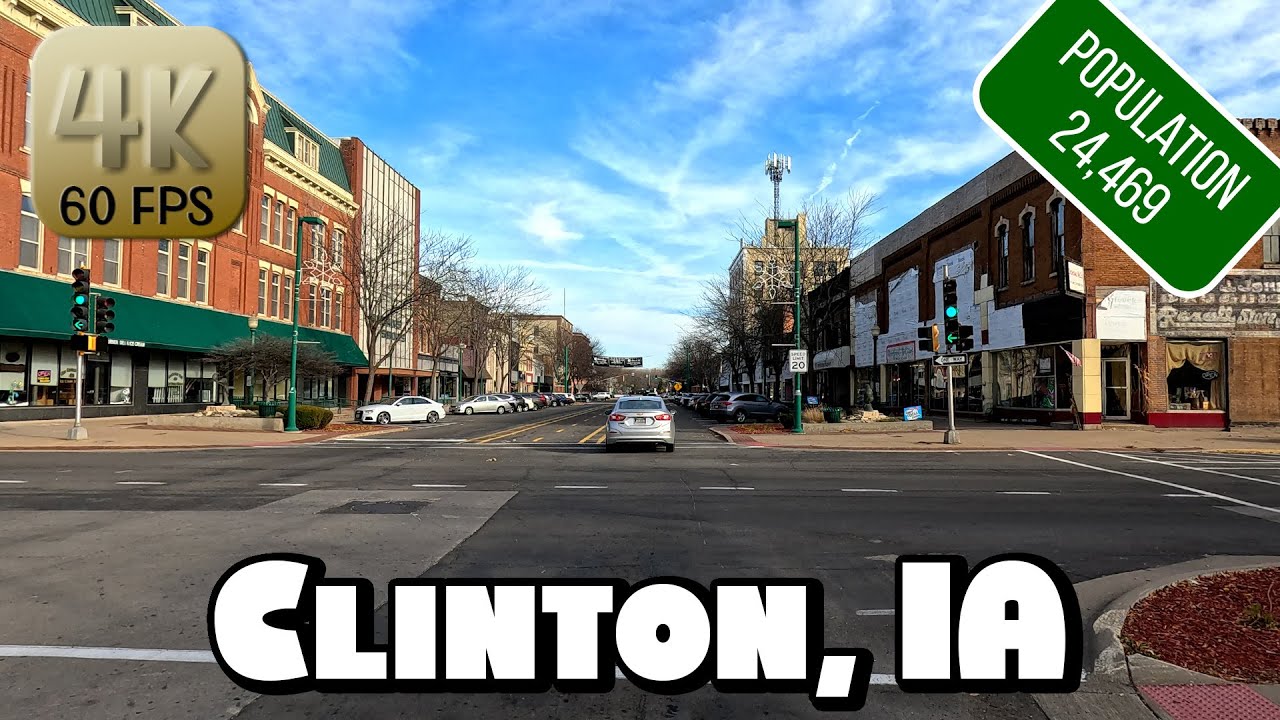 Driving Around Small Town Clinton, Iowa in 4k Video