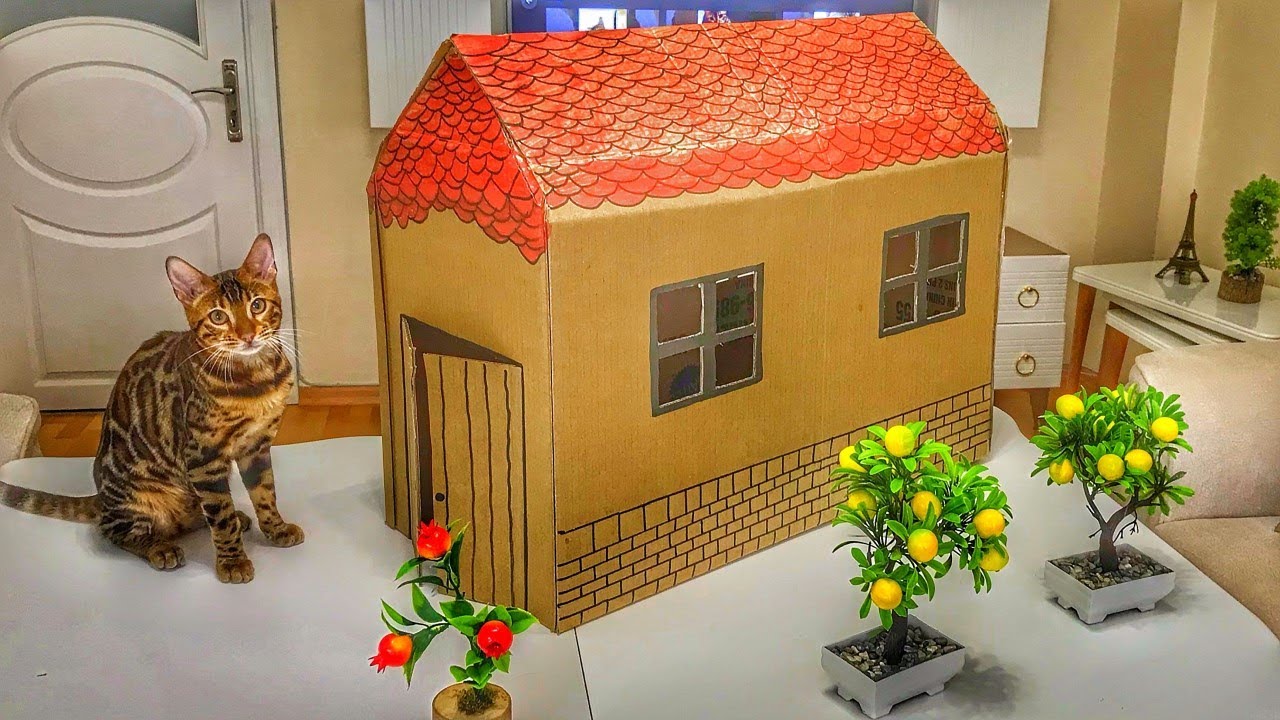 KARTONDAN BASİT KEDİ EVİ YAPIMI !! 5 TL YE MALİYETSİZ KUTUDAN KENDİN YAP DIY GERİ DÖNÜŞÜM ! MİNTİK