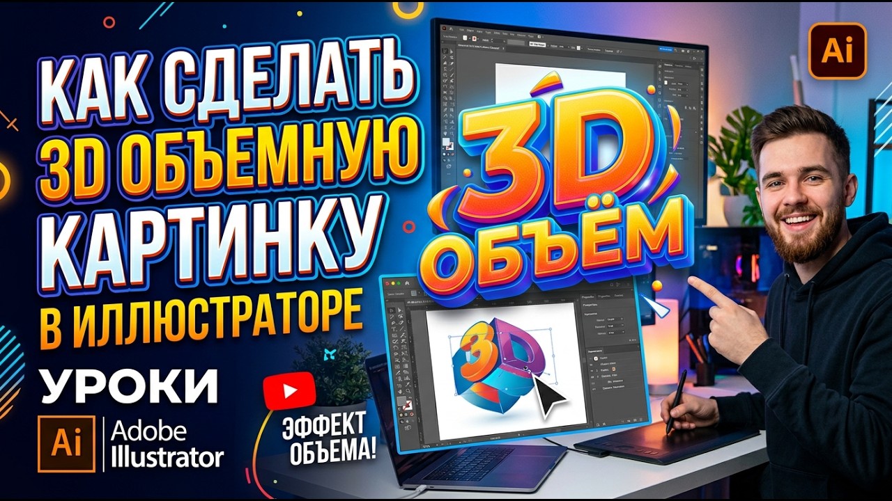 Как сделать 3D объемную картинку в иллюстраторе | УРОКИ Adobe Illustrator