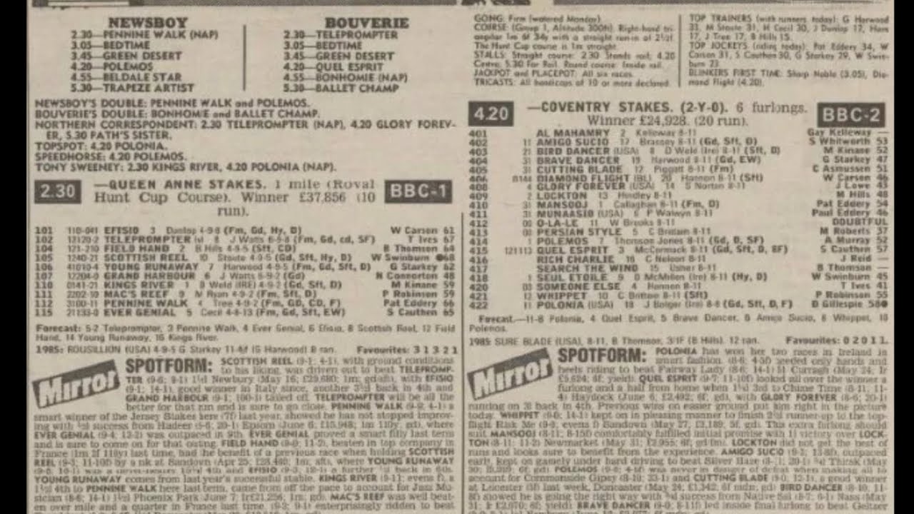 Royal Ascot 1986 Day 1 First 5 Races on The Card High Quality Recording Racing Legends.
