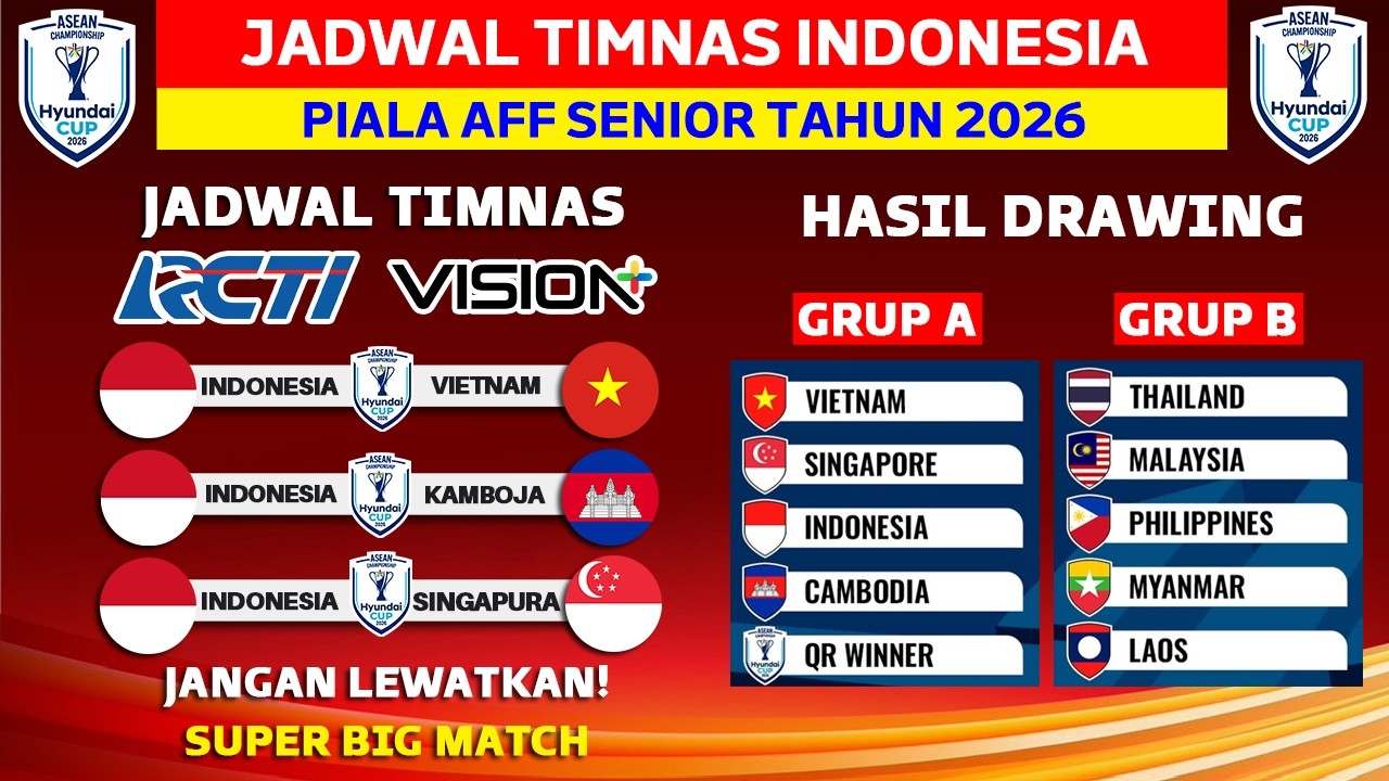 RESMI! Jadwal Timnas Indonesia - Indonesia vs Vietnam - Piala AFF Senior 2026 - Live RCTI