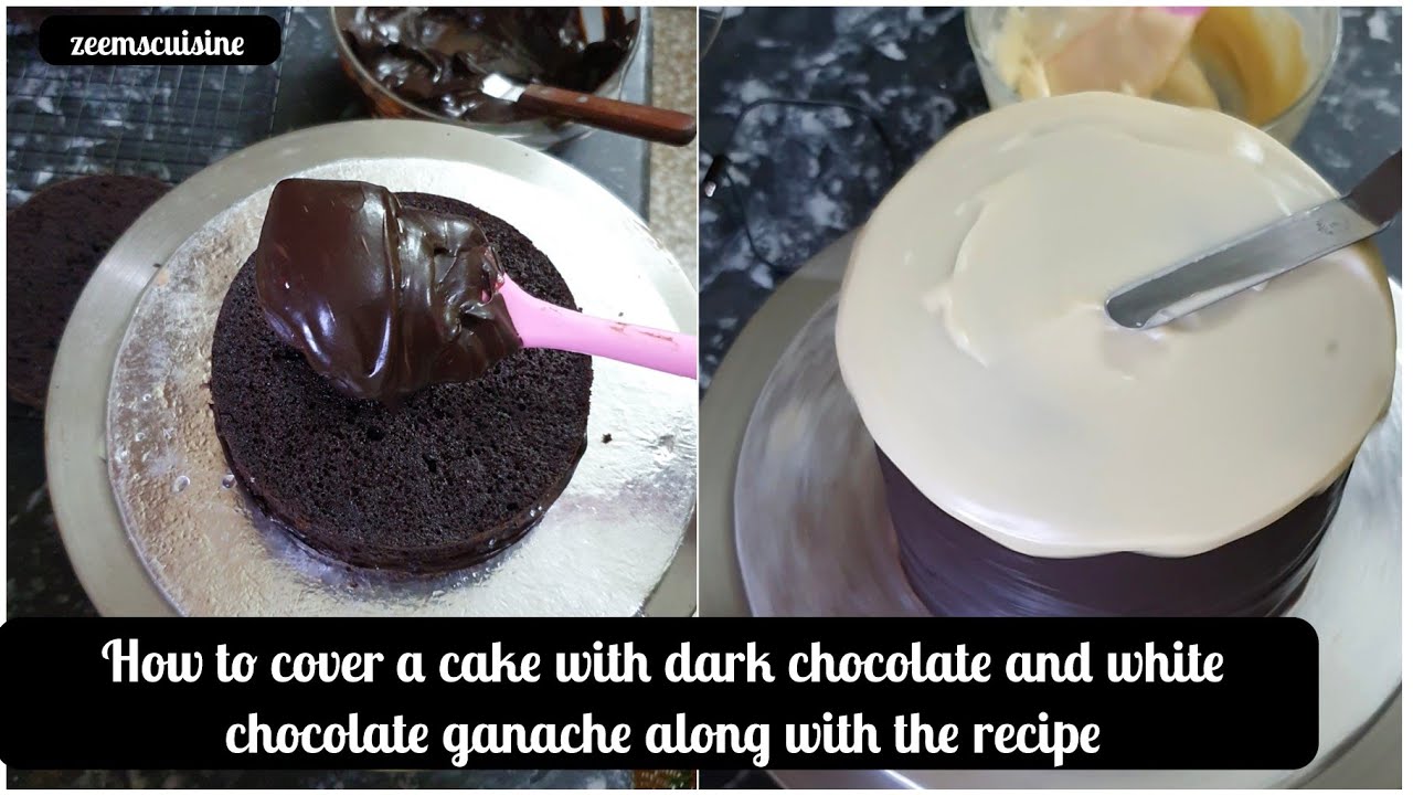 White chocolate ganache recipe. How to cover a cake with dark chocolate & white chocolate ganache?