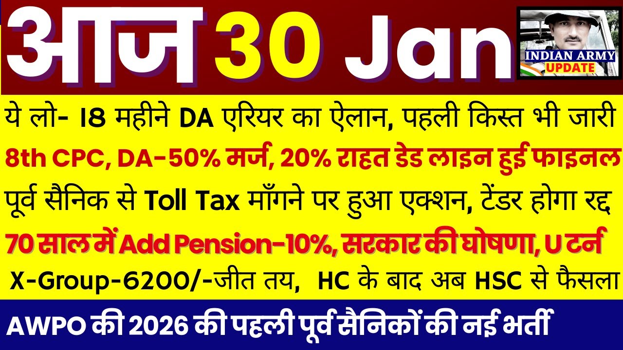 जबरदस्त खबर- 18 महीने DA एरियर पहली किस्त फरवरी की पे में- HC का ऐलान  | 8th CPC DA-50% मर्ज, 70 साल