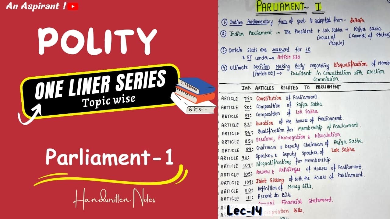 One Liners (Topic wise) || Indian Polity || Parliament (Part-1) — Lec. 14 || An Aspirant !