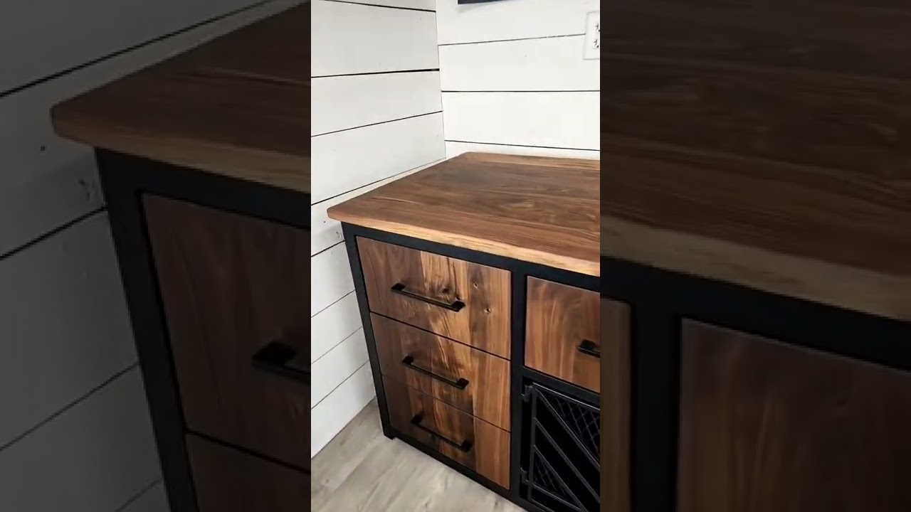 Beautiful Remy XL + S Combo, Double Dog Crate Furniture with Stack of drawers and charging ports