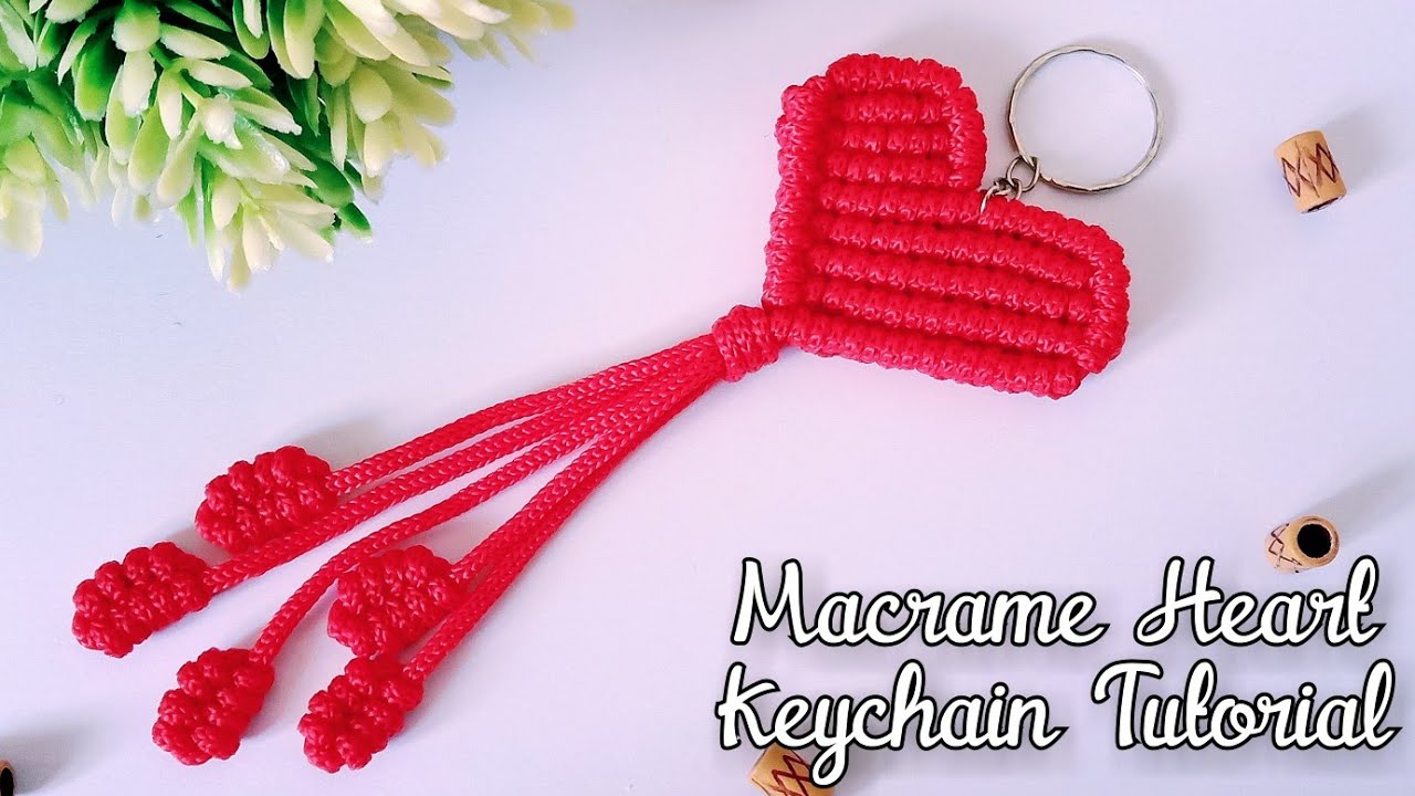 Macrame Heart Keychain Tutorial | Macrame Tutorial for Beginners | Gantungan Kunci LOVE dari talikur
